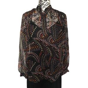 SAKS FIFTH AVE Floral Mesh Button-down Blouse